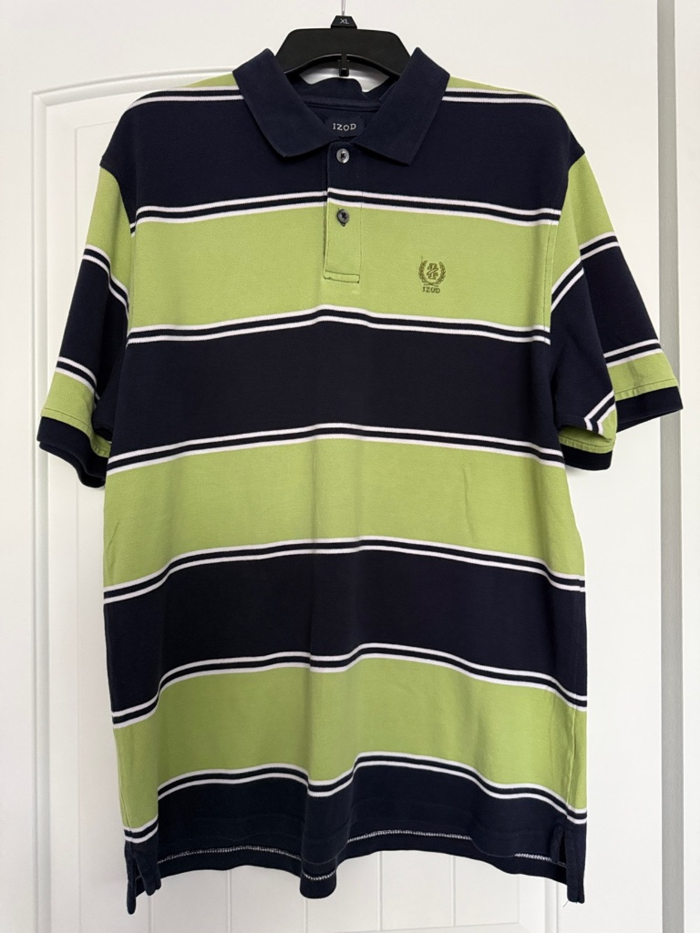 Men's Striped IZOD Polo Shirt - Navy & Lime